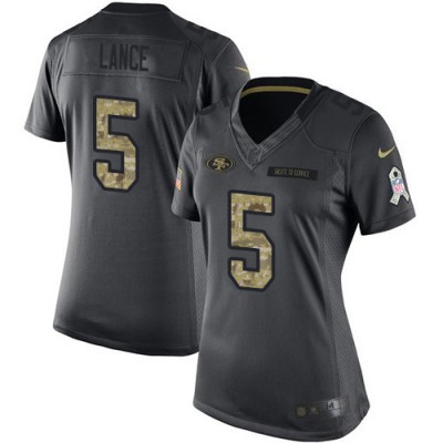 San Francisco 49ers #5 Trey Lance Black Women's Stitched NFL Limited 2016 Salute to Service Jersey